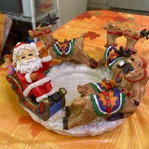 Festive Santa and Reindeer Candle Holder